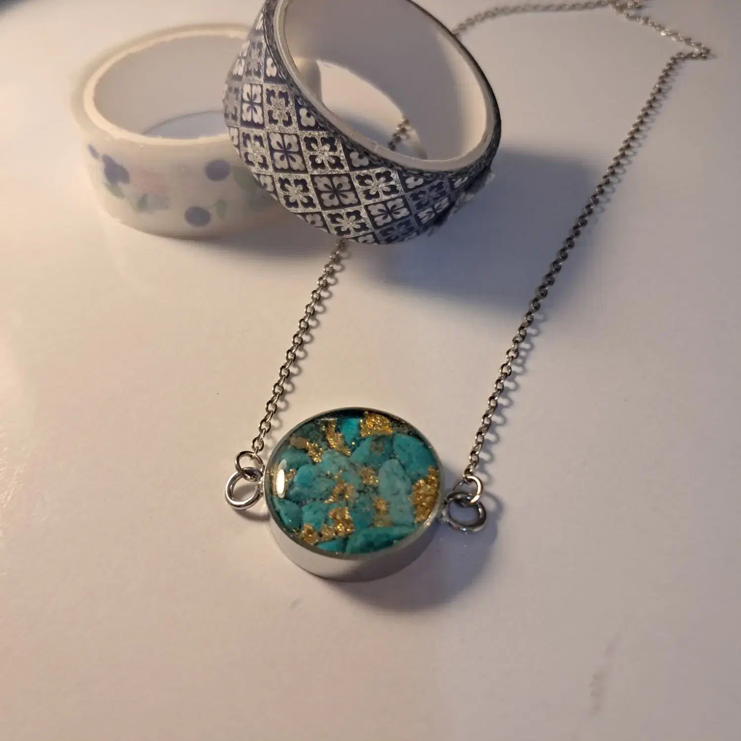 گردنبند فیروزه و ورق طلا آبکاری استیل|جواهرات|قم, انسجام|دیوار