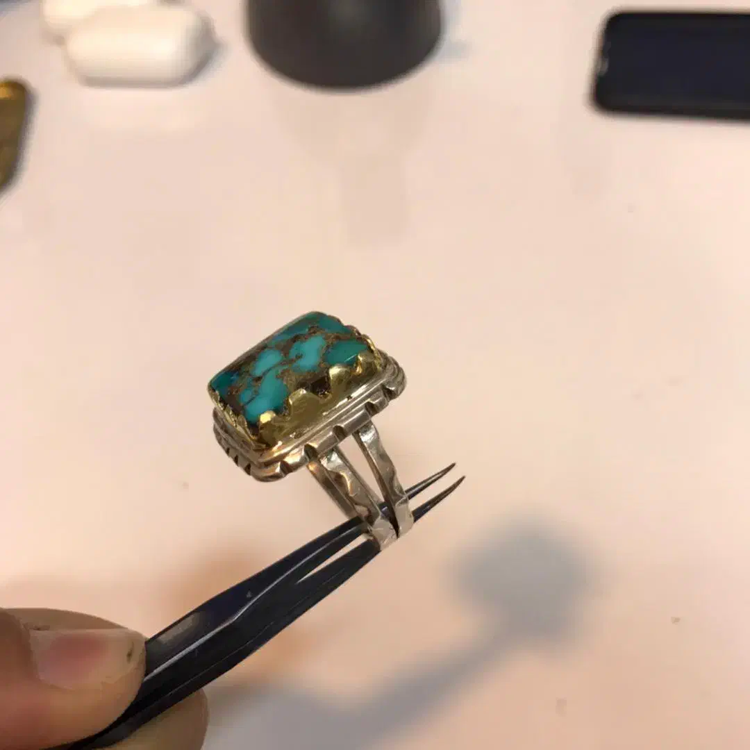 انگشتر نقره دستساز نگین فیروزه اصل|جواهرات|ایلام, |دیوار