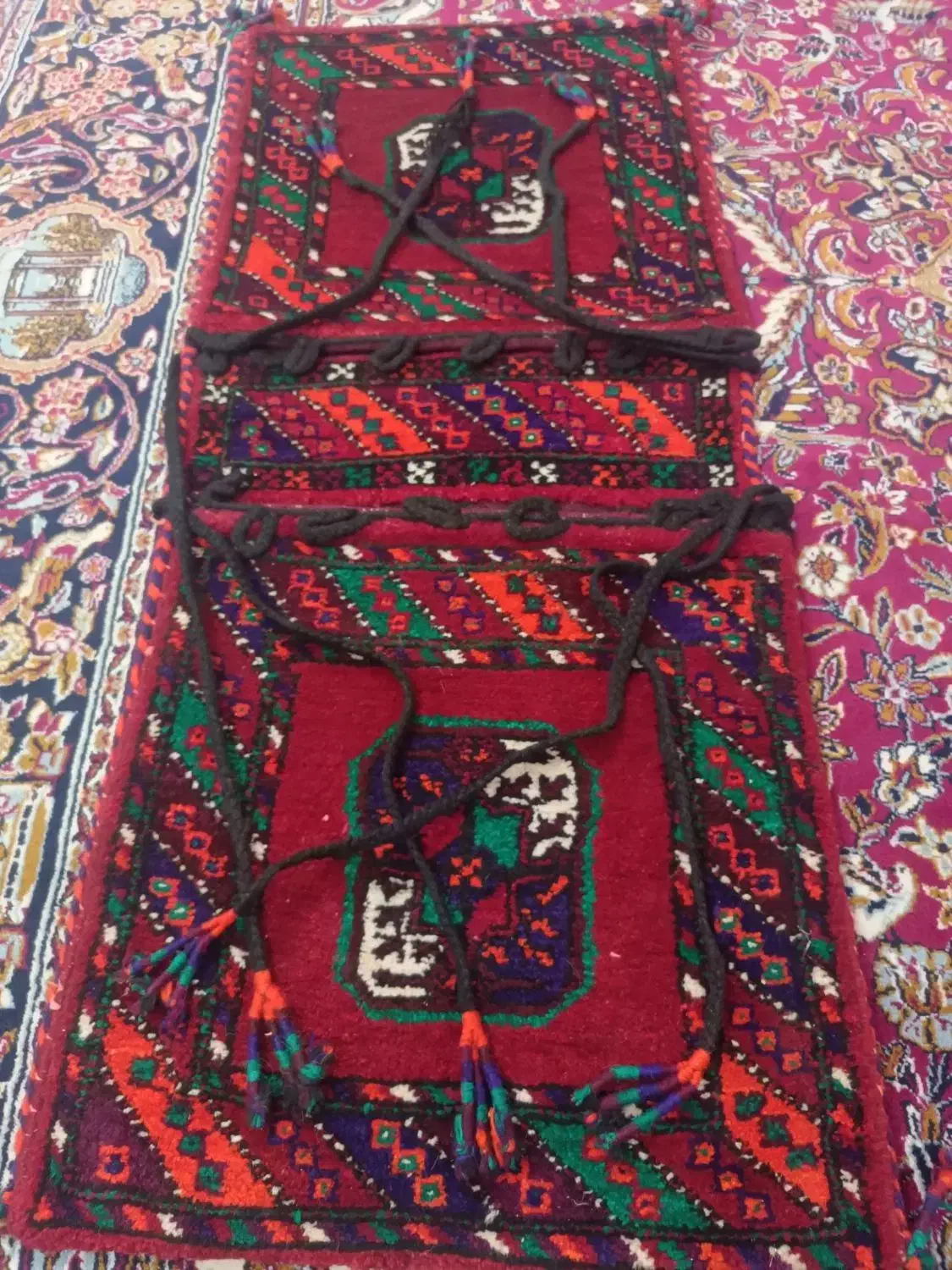 خورجین دستباف ترکمن|گلیم، جاجیم، گبه|قوچان, |دیوار