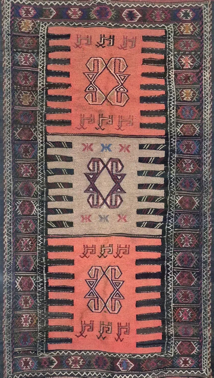 گلیم دست بافت ترکمن|گلیم، جاجیم، گبه|بجنورد, |دیوار