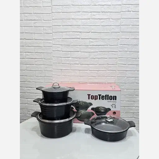 سرویس قابلمه چدن ۸ پارچه چدن گرانتی تاب تفلون|ظروف پختوپز|یاسوج, |دیوار