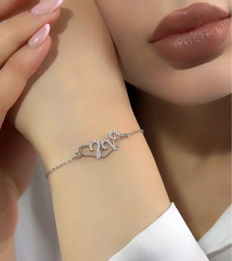 دستبند جواهر تمام نقره مدل قلب ۳تایی|بدلیجات|تبریز, |دیوار