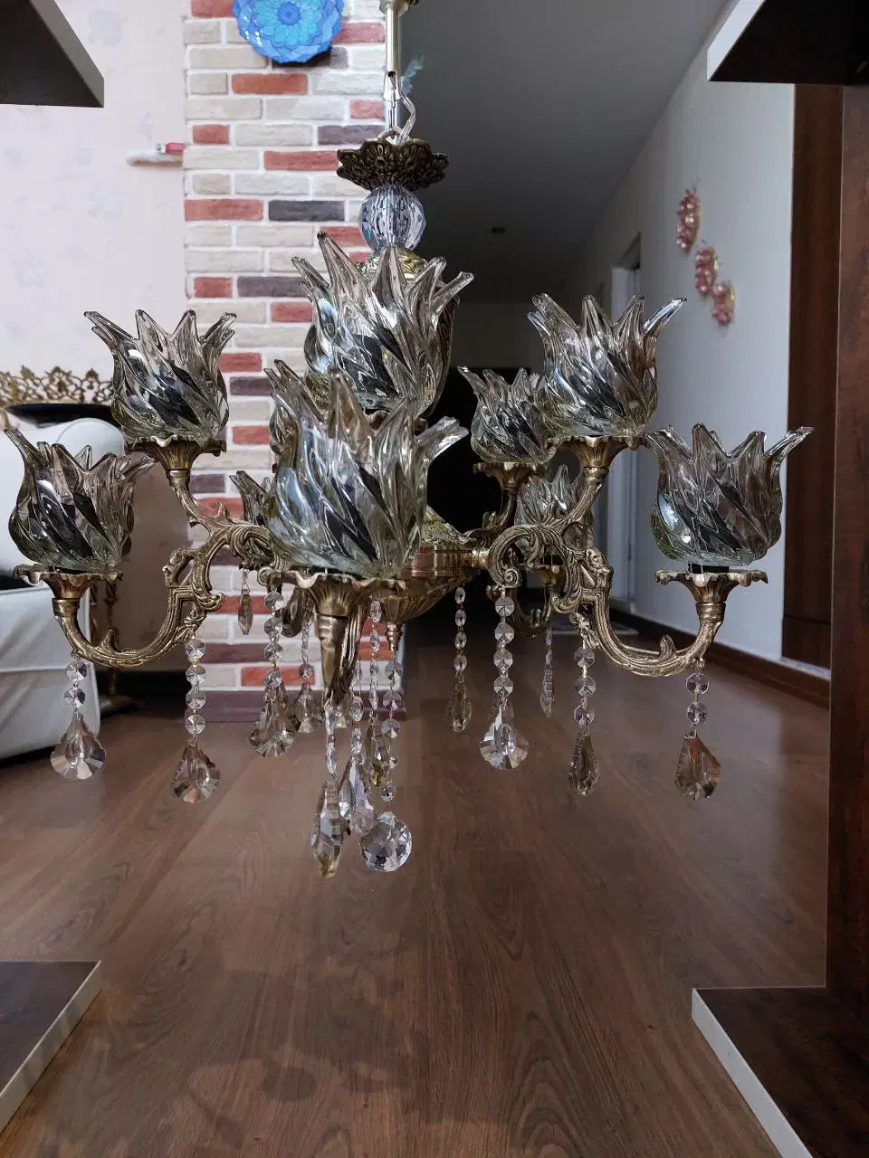 یک عدد لوستر برنز ده شعله آکبند|لوستر و چراغ آویز|کرمانشاه, |دیوار