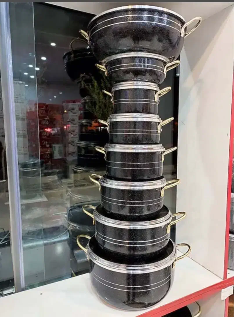 سرویس قابلمه دسته طلایی 14پارچه|ظروف پخت‌وپز|رشت, سلیمانداراب|دیوار