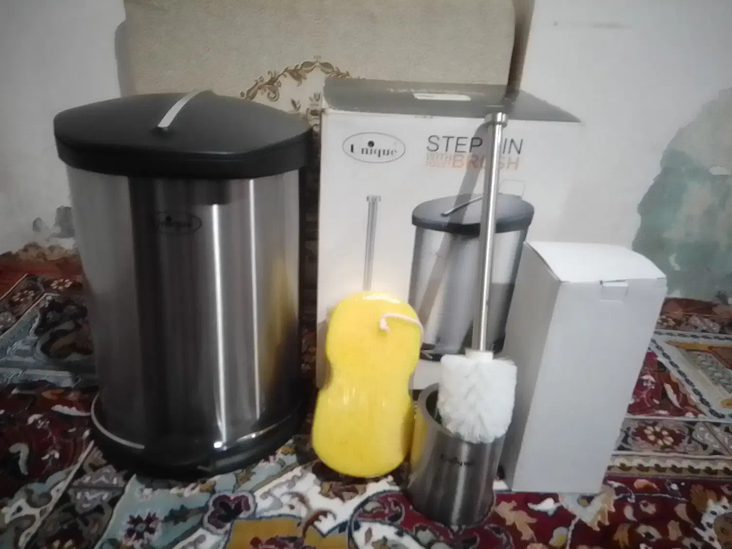 سطل زباله استیل همراه با اسفنج و فرچه توالت استیل|لوازم نظافت|بندر انزلی, آذربایجان|دیوار