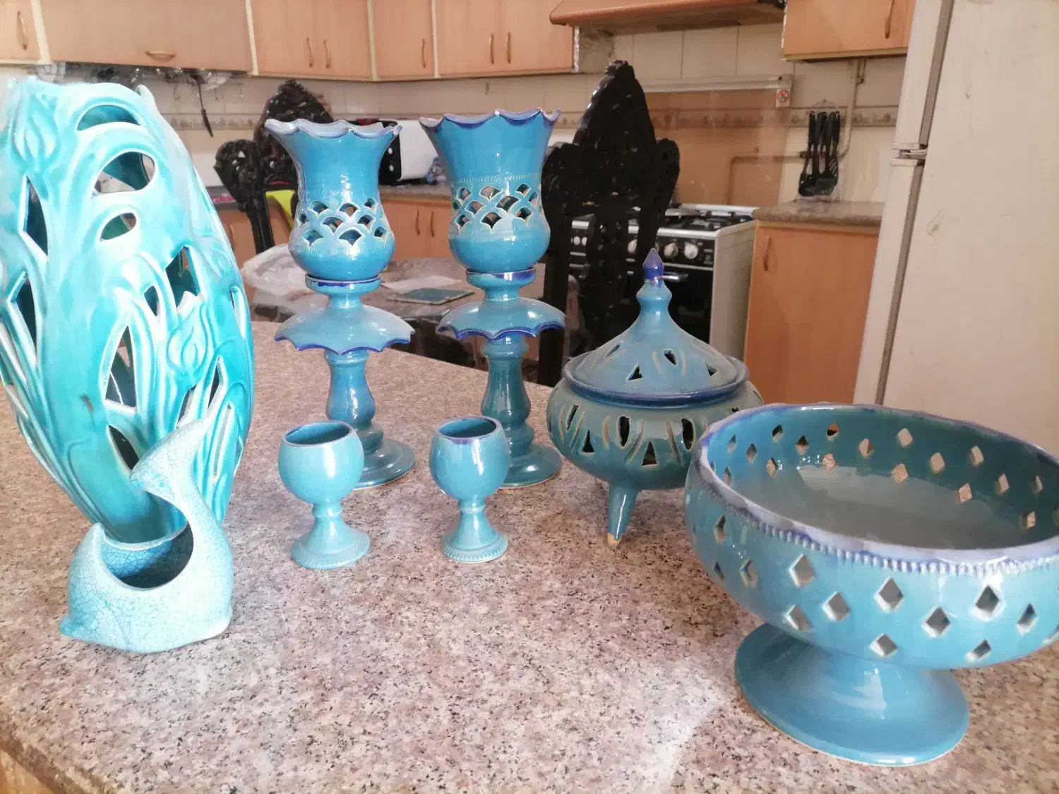 ظروف سفالی فیروزه ای|صنایع دستی و سایر لوازم تزئینی|کرمان, |دیوار