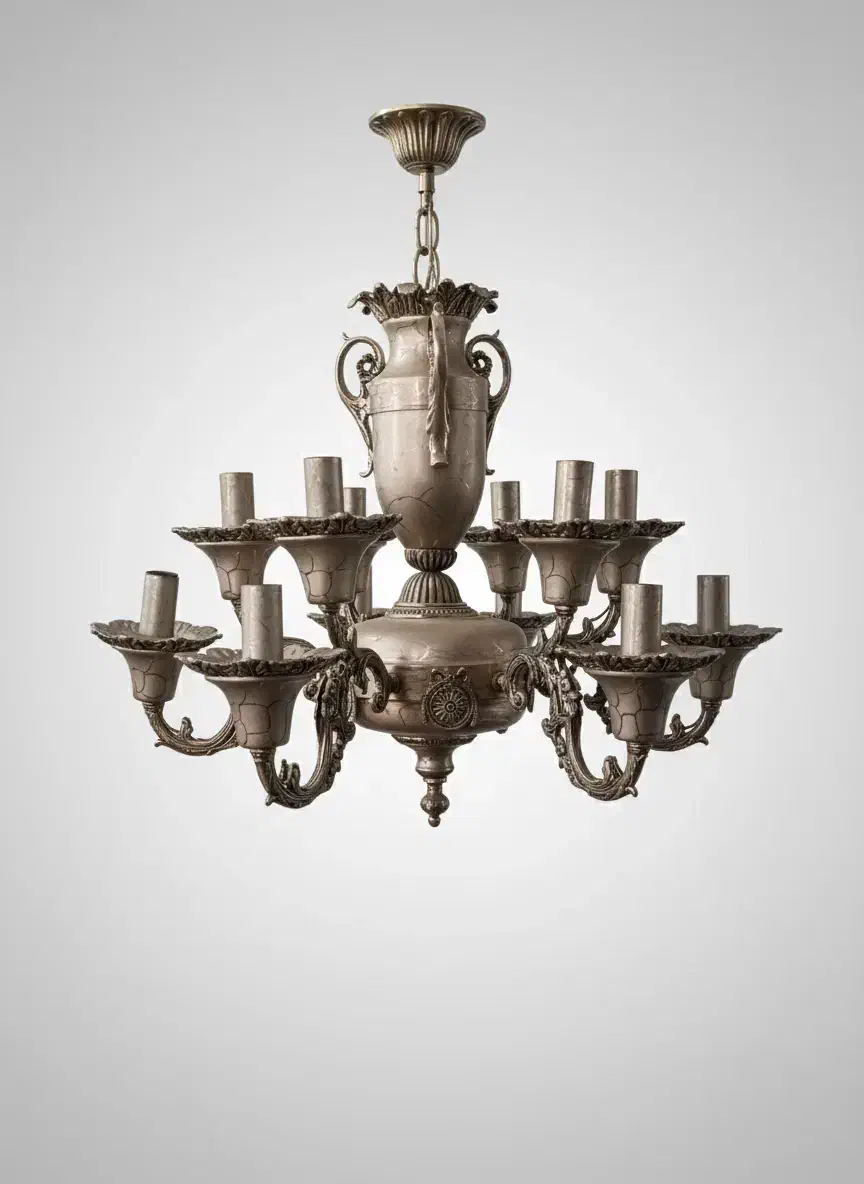 لوستر برنجی ۶ شاخه با ۱۲ روشنایی کاملا سالم|لوستر و چراغ آویز|اشکذر, |دیوار