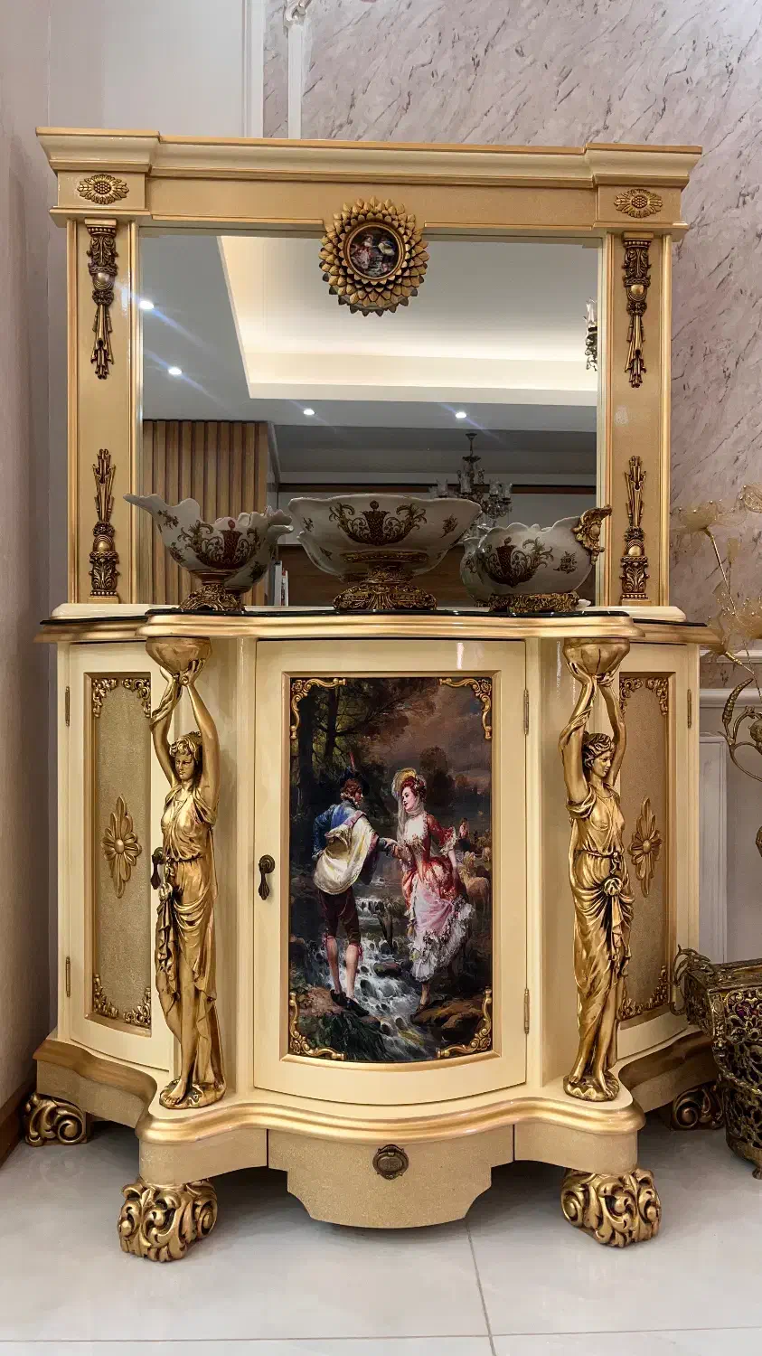 ست آیینه کنسول چوب راش شرکتی|بوفه، ویترین، کنسول|قزوین, |دیوار