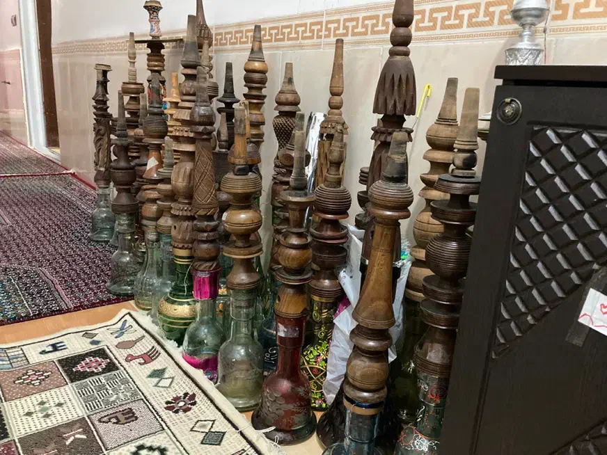 سلام وقت بخیر تعداد 32عدد قلیان همه از چوب گردو مو|صنایع دستی و سایر لوازم تزئینی|بانه, |دیوار