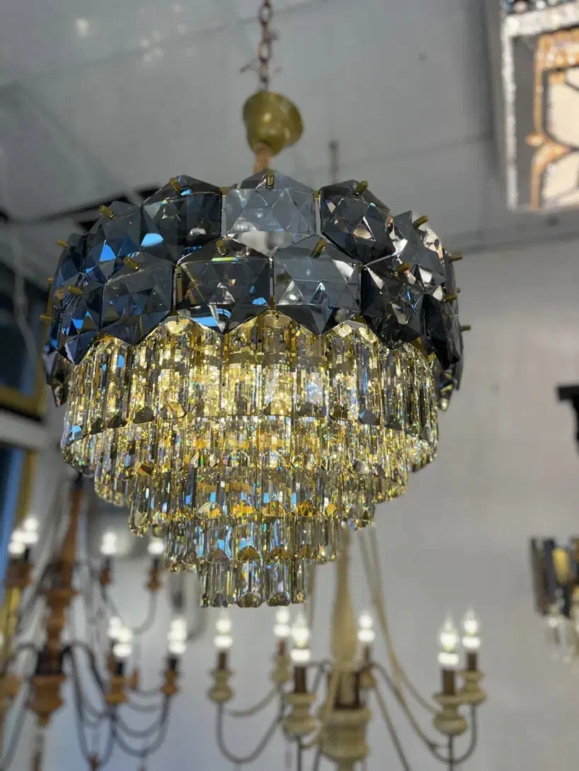 لوستر کریستالی برلیان طلایی 15 شاخه|لوستر و چراغ آویز|تهران, نیروی هوایی (پیروزی)|دیوار