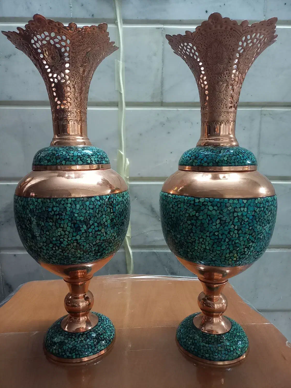 گلدان فیروزه کوبی زیبا وشیک|صنایع دستی و سایر لوازم تزئینی|اصفهان, ابر|دیوار