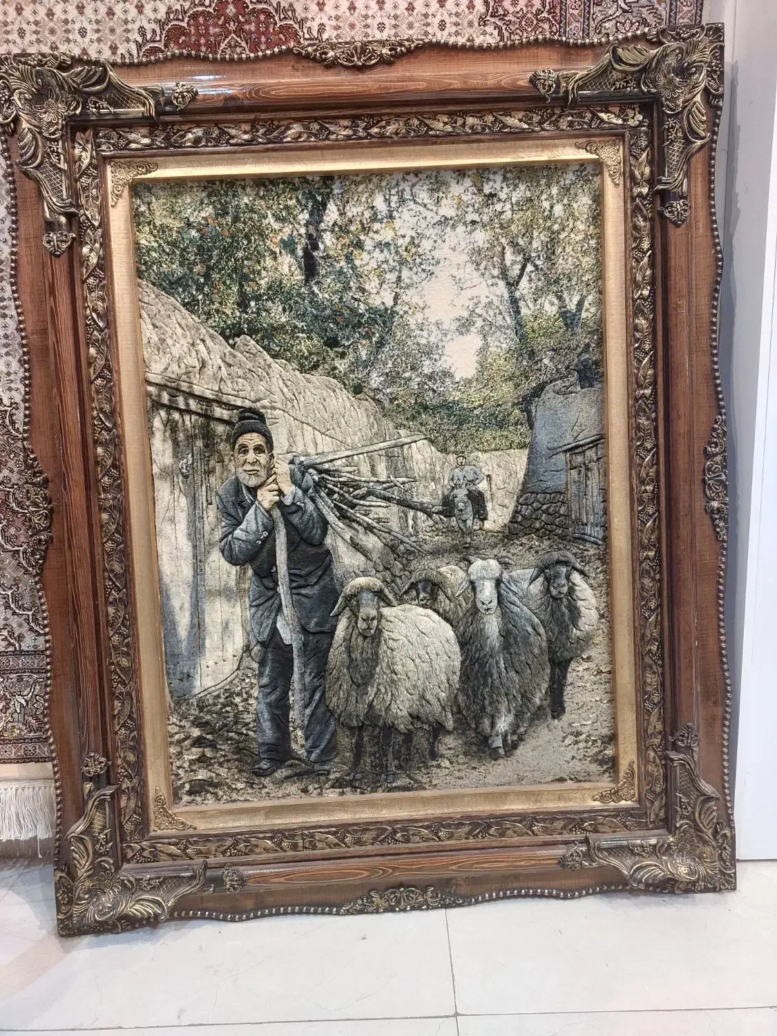 تابلو فرش کوچه باغ روستا ۱۲۰در۸۰ باقاب تمام چوب|تابلو فرش|مشهد, ده دی|دیوار