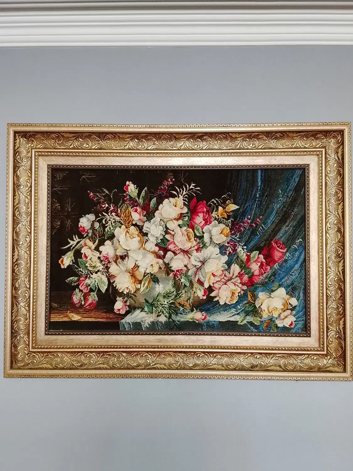 تابلو فرش گل پرده دار|تابلو فرش|شبستر, |دیوار