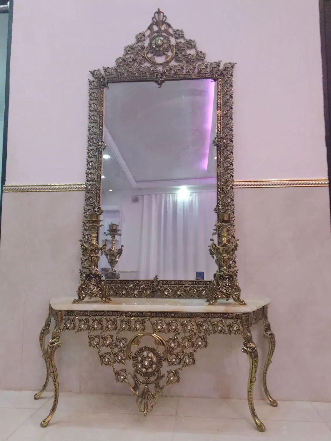 آینه و شمع دان برنز اصل|صنایع دستی و سایر لوازم تزئینی|میاندوآب, |دیوار