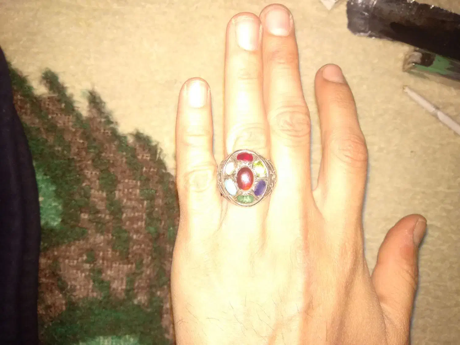 انگشتر نقره هفت سنگ|بدلیجات|کرمانشاه, |دیوار