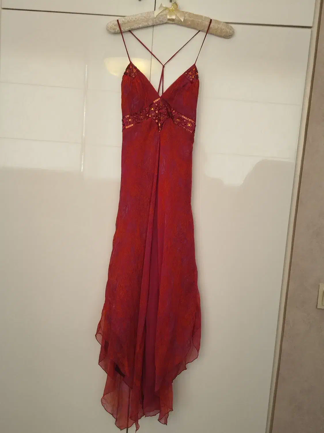 پیراهن مجلسی حریر قرمز بلند اورجینال (نو)|لباس|تهران, پاسداران|دیوار