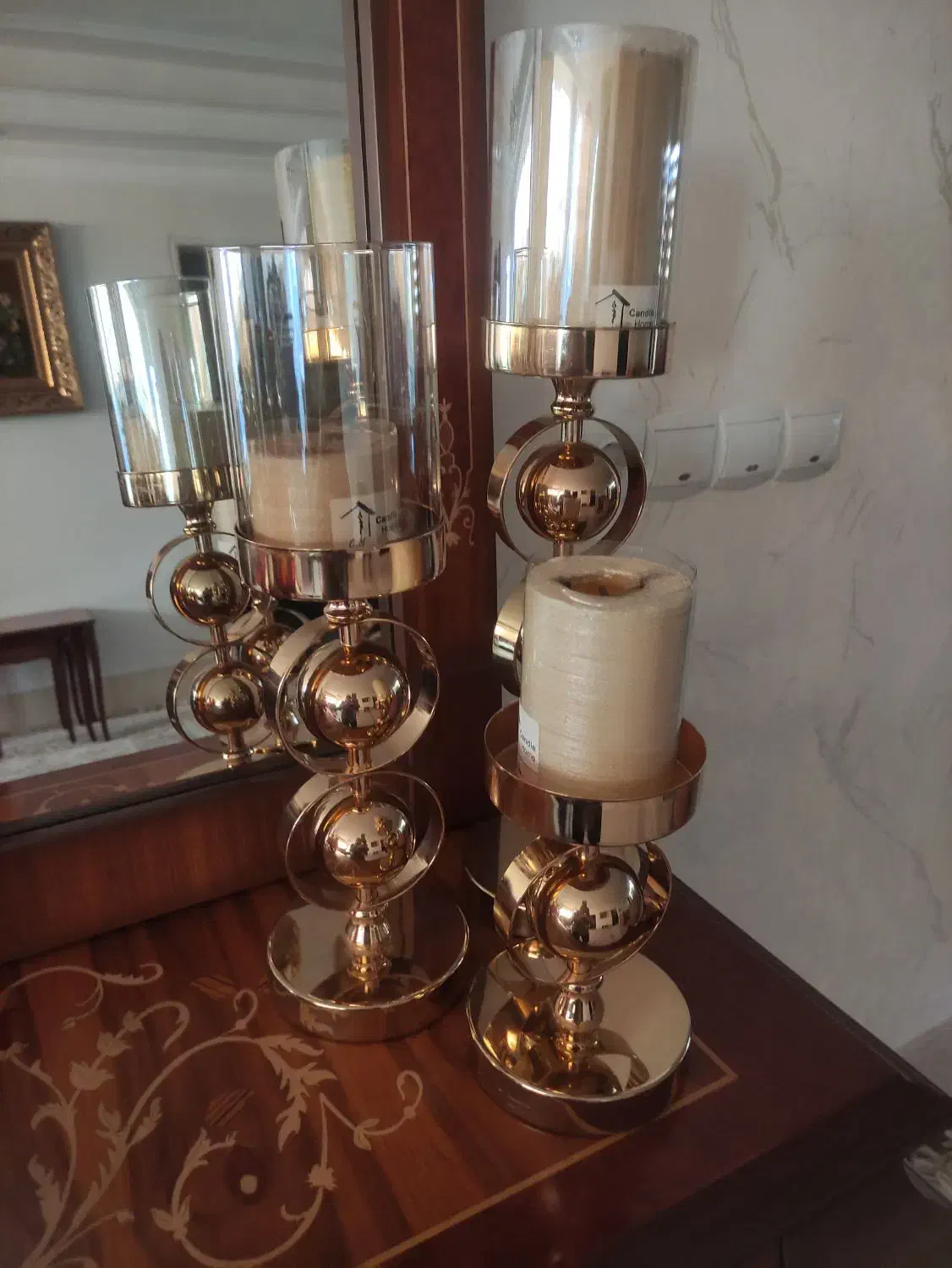 شمعدان طلایی تنگ گیلاس وچک|لوستر و چراغ آویز|قم, زنبیل آباد|دیوار