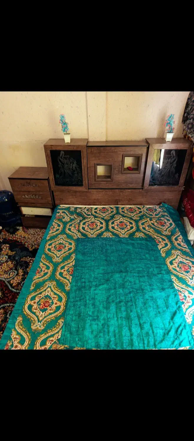 تخت خواب دو نفره با تشک و چوب ام دی اف|تخت و سرویس خواب|زارچ, |دیوار