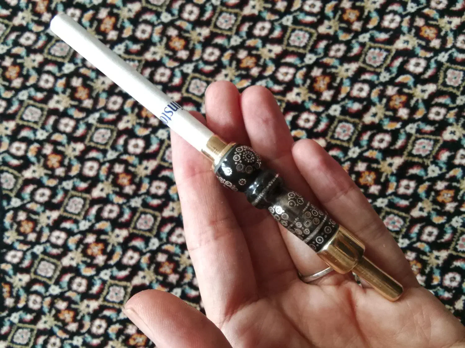 چوب سیگاری نقره کوبی شده با شاخ گاو نو|کلکسیون و سرگرمی|اردبیل, |دیوار