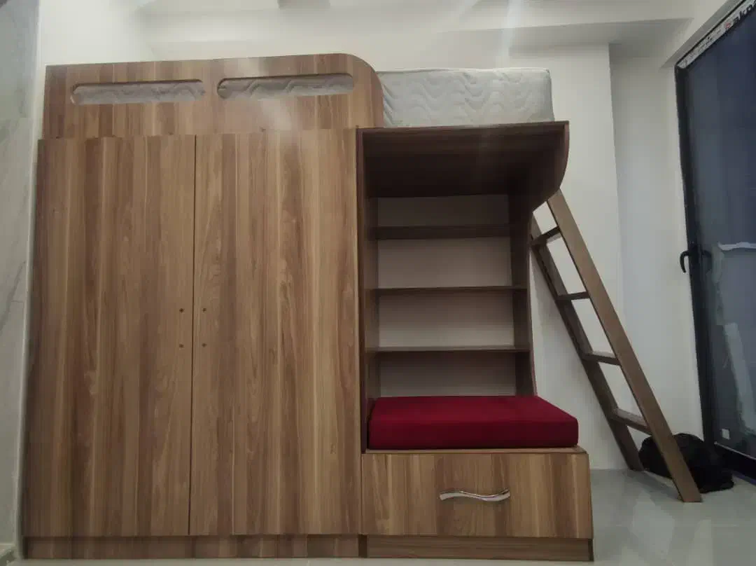 تخت و کمد کم جا با کتابخانه و نشیمن|تخت و سرویس خواب|شیراز, زرهی|دیوار