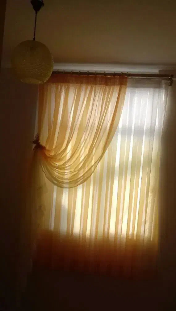 پرده حریر دو رنگ یاسی و زرد|پرده، رانر، رومیزی|تهران, افسریه شمالی|دیوار