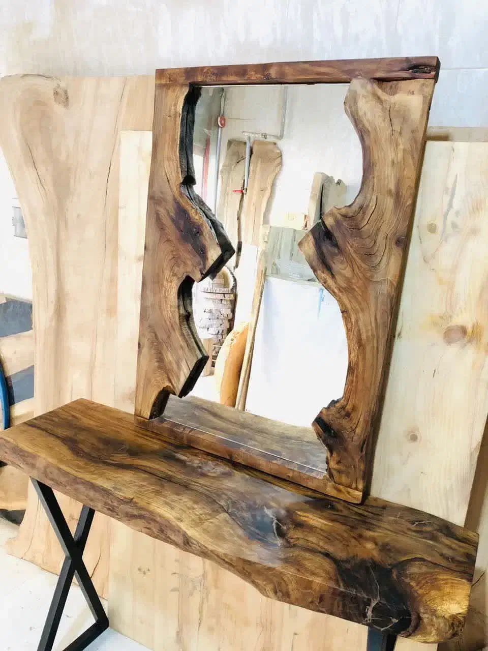 آینه کنسول روستیک چوبی|بوفه، ویترین، کنسول|مشکیندشت, |دیوار