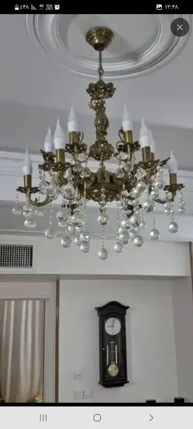 لوستر برنز اصل ۱۲ شاخه همراه ۱۲ لامپ شمعی|لوستر و چراغ آویز|سنقر, |دیوار