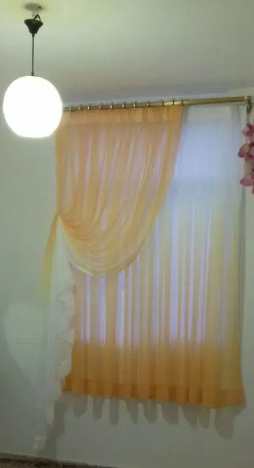 پرده حریر دو رنگ یاسی و زرد|پرده، رانر، رومیزی|تهران, افسریه شمالی|دیوار