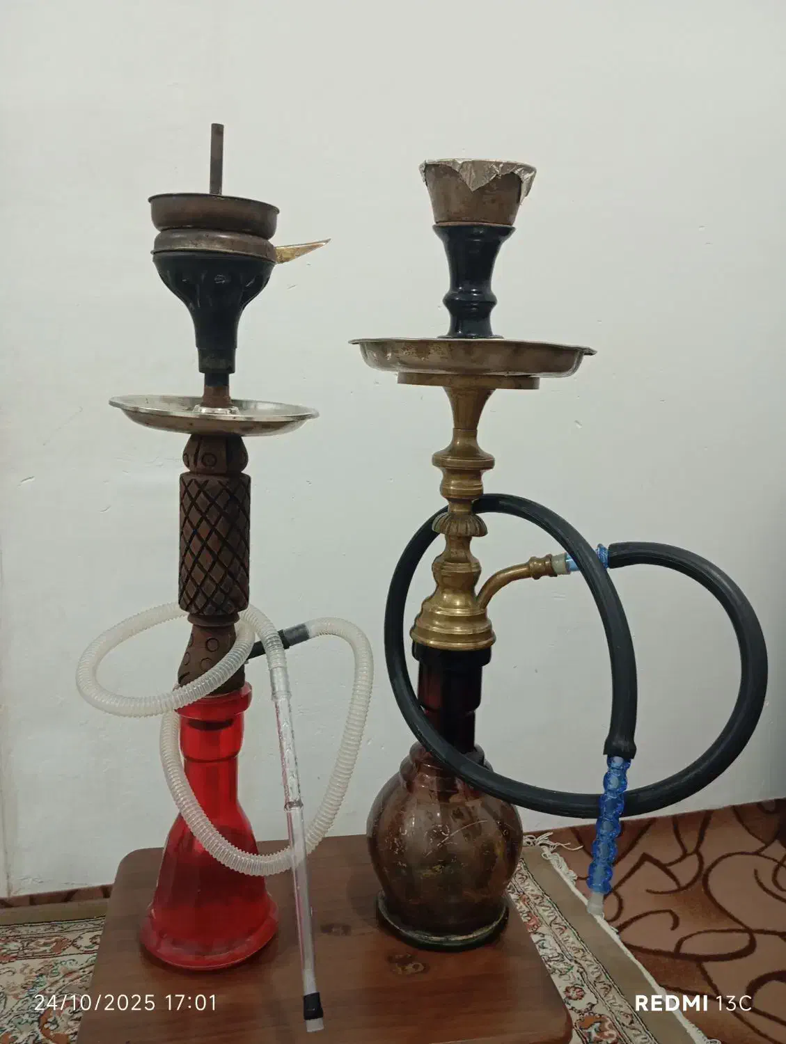 دو عدد قلیان برنز و چوبی دوسیب|کلکسیون و سرگرمی|بهارستان, |دیوار