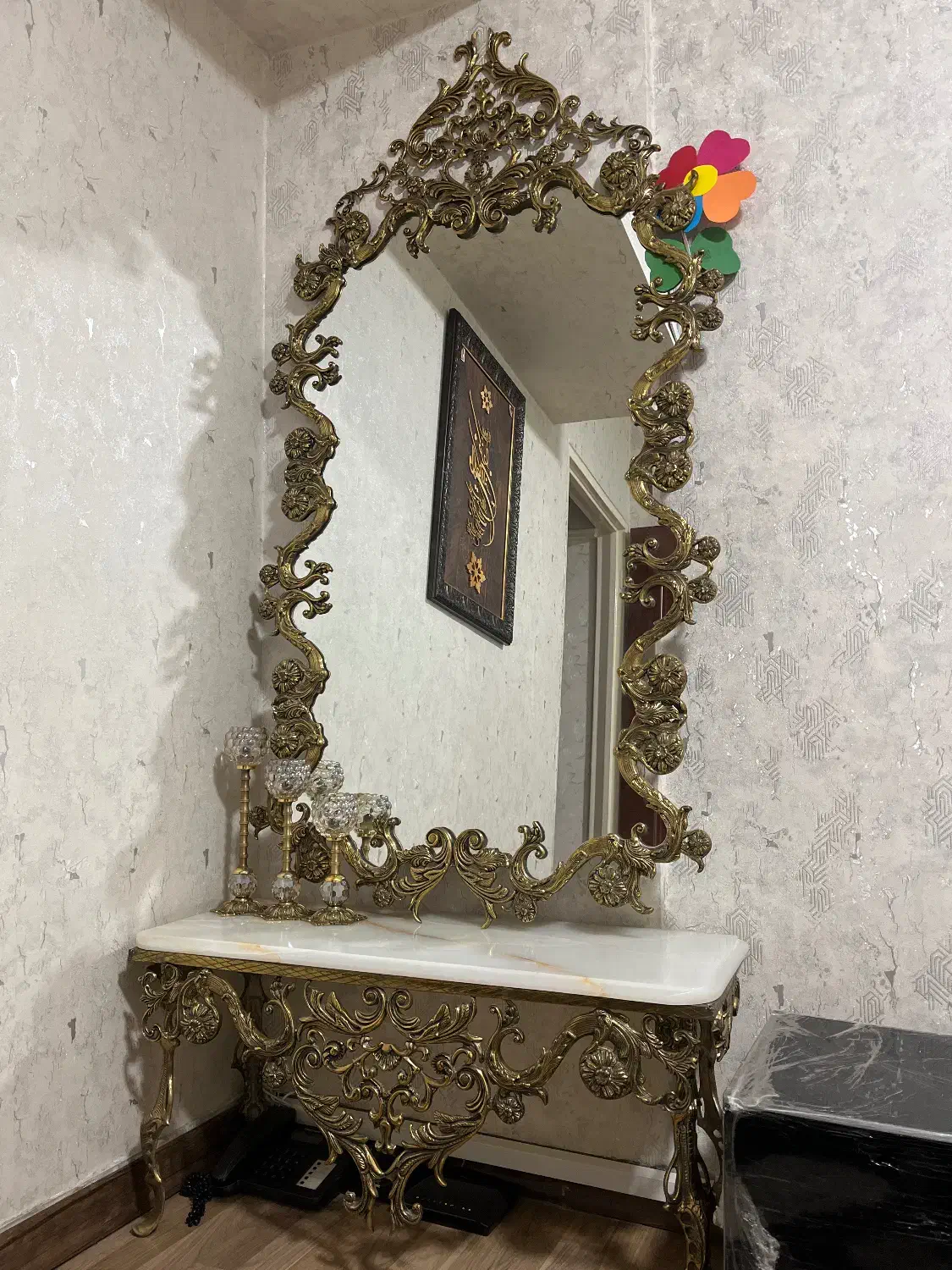 آیینه کنسول و ساعت برنز|مبلمان خانگی و میز عسلی|اسلام‌شهر, شهرک قائمیه|دیوار