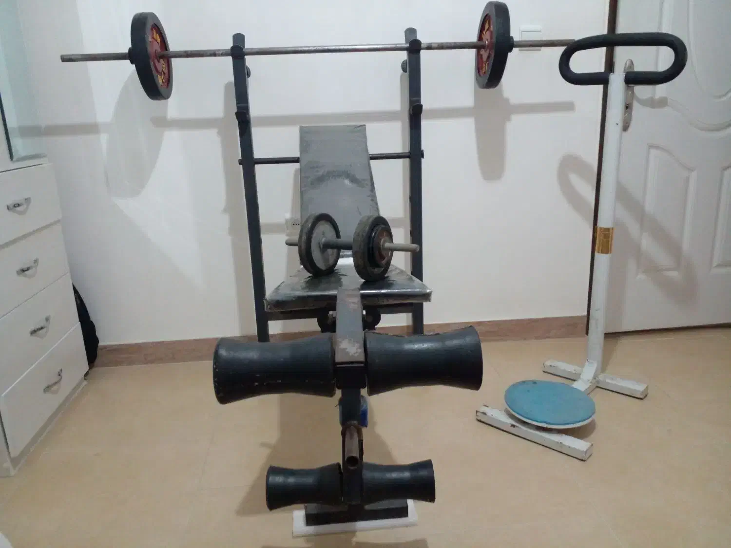 میز پرس هالتر۲۰کیلو وزنه دمبل ودستگاه مسگری یکجا|تجهیزات ورزشی|تنکابن, |دیوار