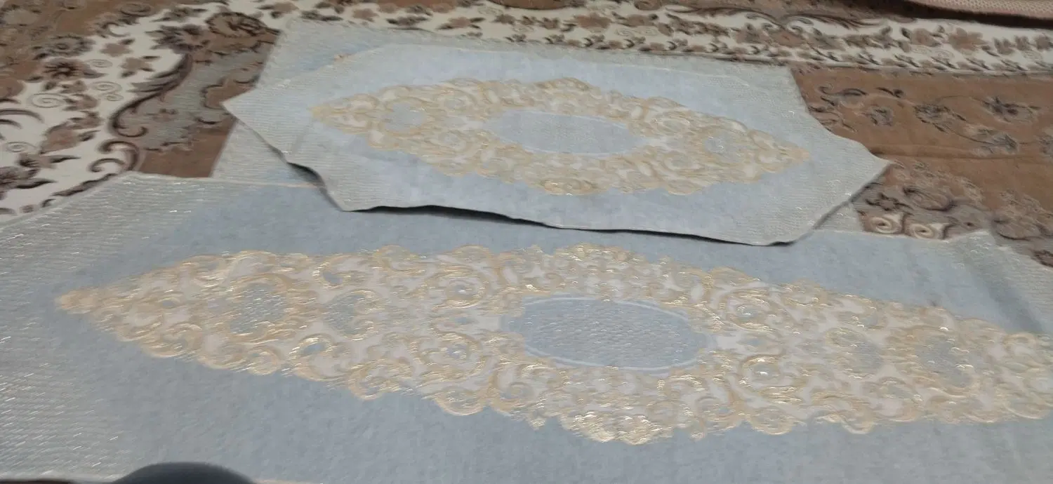 رومیزی سه تیکه طرح طلاکوب آبی رنگ|پرده، رانر، رومیزی|تهران, شهرک شریعتی|دیوار