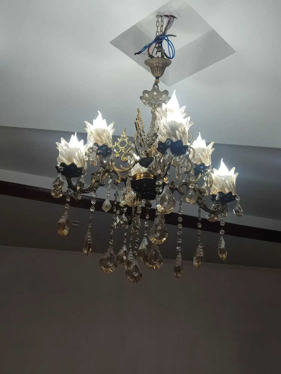 لوستر و گلدان برنج|لوستر و چراغ آویز|بهارستان, |دیوار