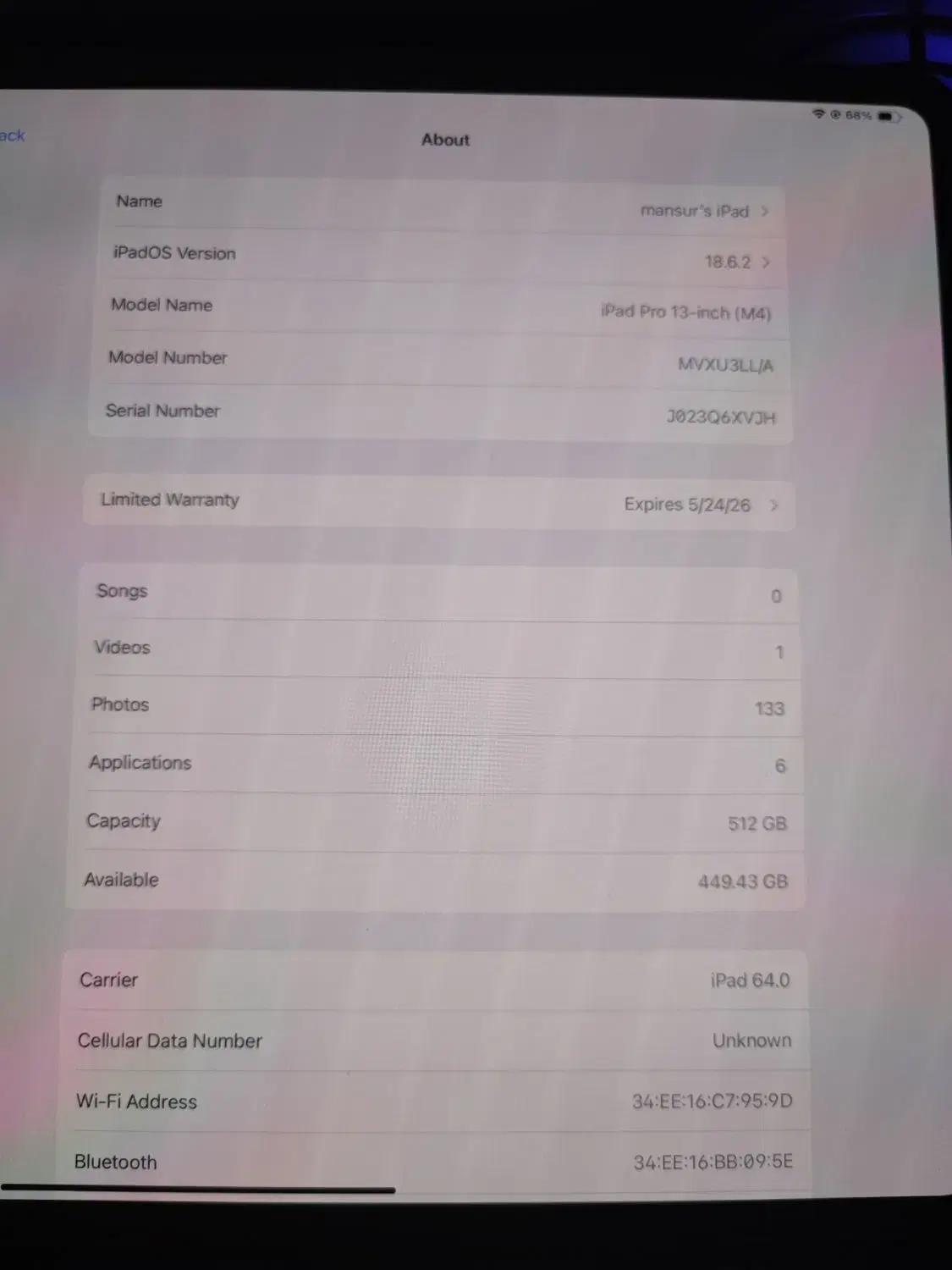 iPad Pro 2024 M4 13 inch 512 Wifa+Cellular(E-SIM)|تبلت|تهران, نازی‌آباد|دیوار