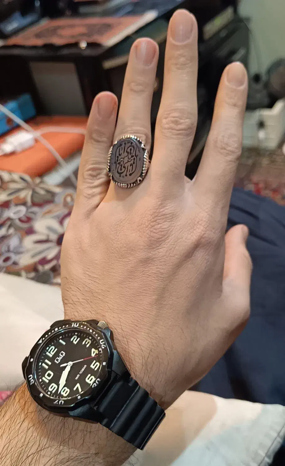 انگوشتر عقیق پرتقالی لانه زنبوری معدنی دستساز|جواهرات|تهران, تهرانسر شرقی|دیوار