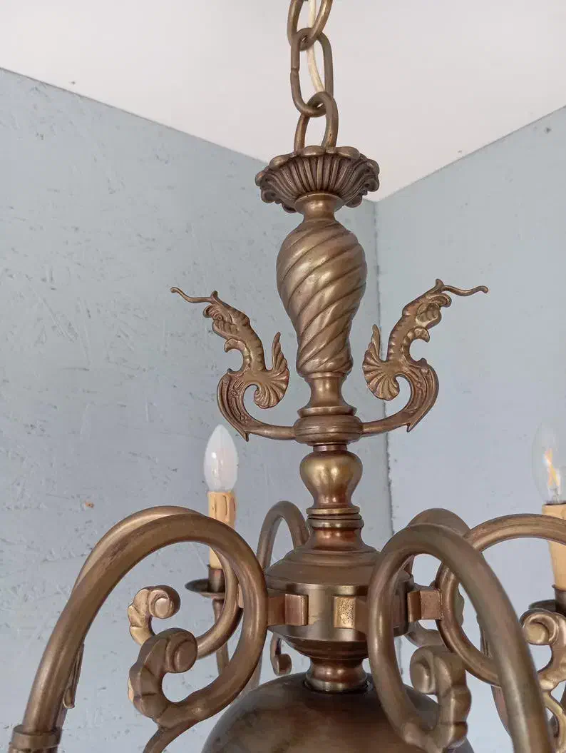 ۴ عدد لوستر برنج برنجی قدیمی|لوستر و چراغ آویز|سمیرم, |دیوار