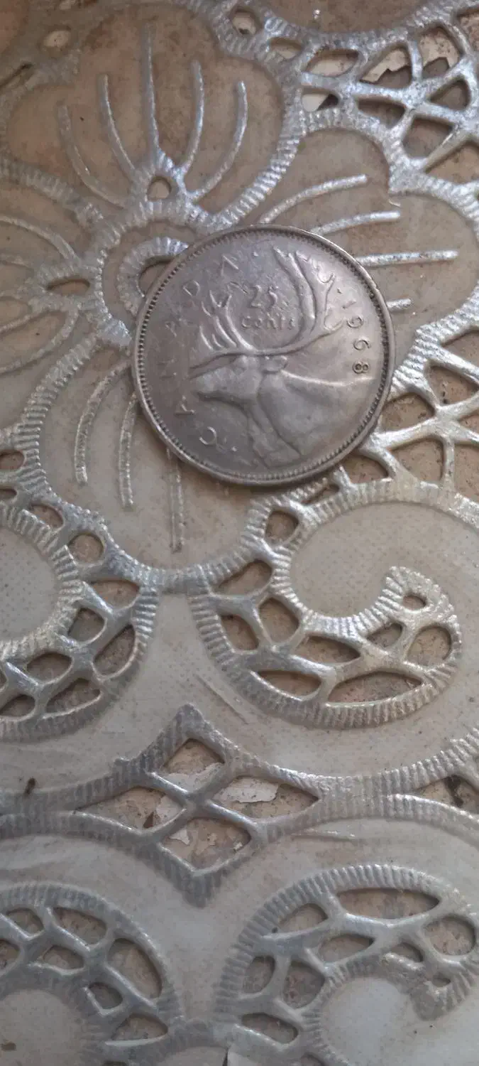 سکه ۲۵ سنت کانادا سال ۱۹۶۸ نقره|کلکسیون سکه، تمبر، اسکناس|فلاورجان, |دیوار