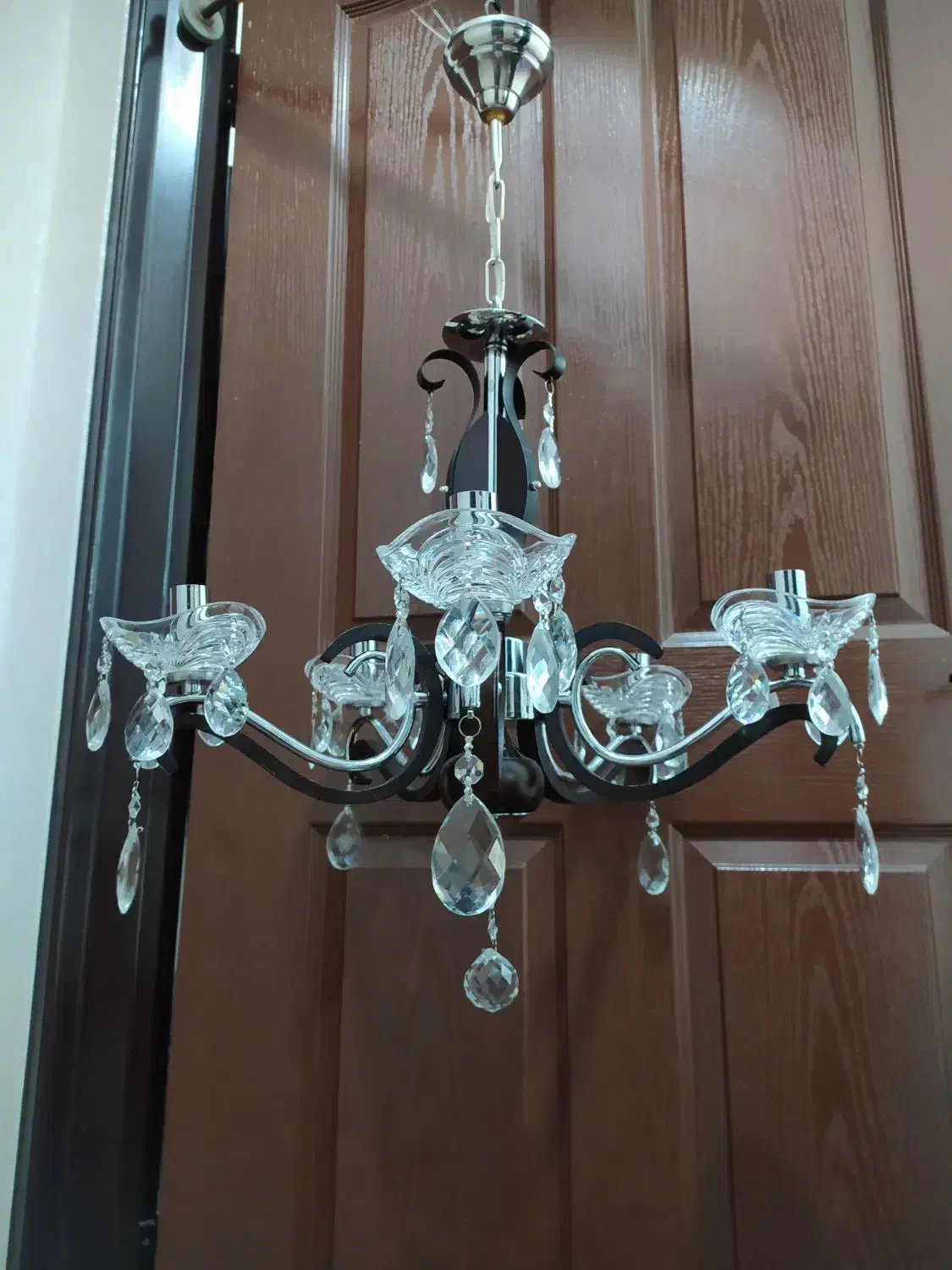 لوستر چوبی فلزی ۵ شعله|لوستر و چراغ آویز|تبریز, |دیوار