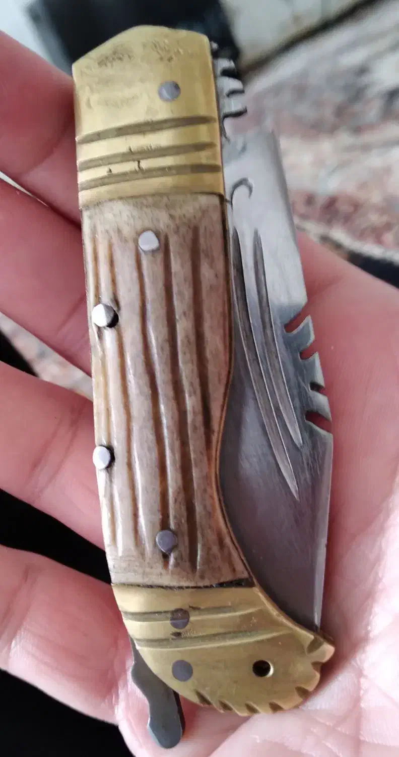 چاقوزنجان دسته شاخ تیغه زنجان اصل کرمانشاه هستم|کلکسیون اشیاء عتیقه|گهواره, |دیوار