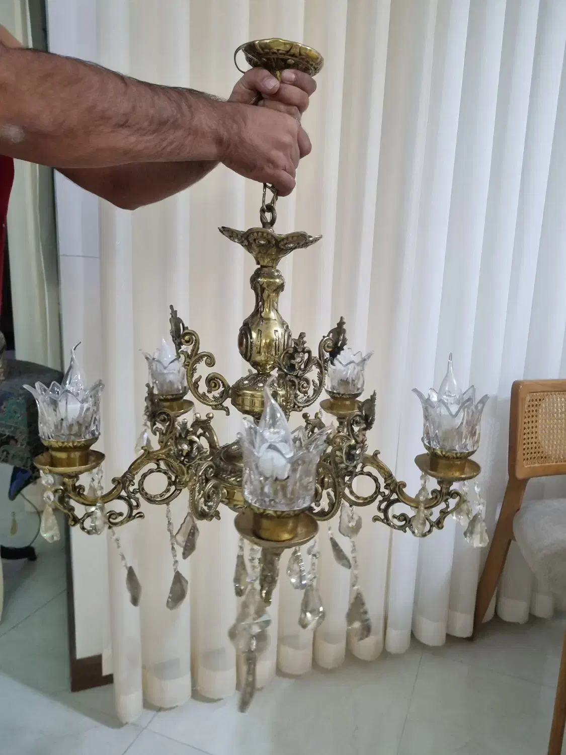 لوستر ۵ شاخه برنجی|لوستر و چراغ آویز|اراک, |دیوار