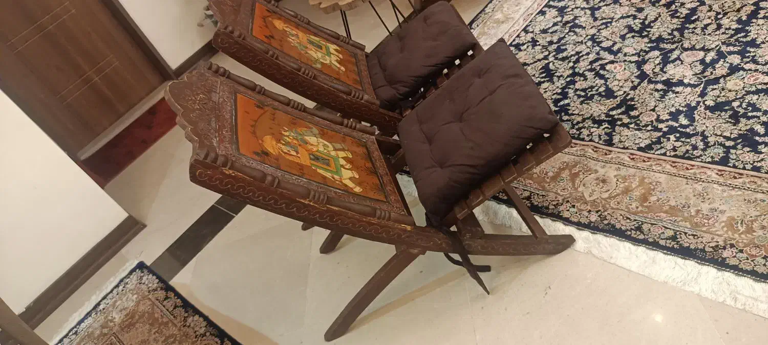 صندلی عتیقه (جفت) بیش از ۱۰۰ سال قدمت هندی|کلکسیون اشیاء عتیقه|تهران, نظامی گنجوی (توانیر)|دیوار