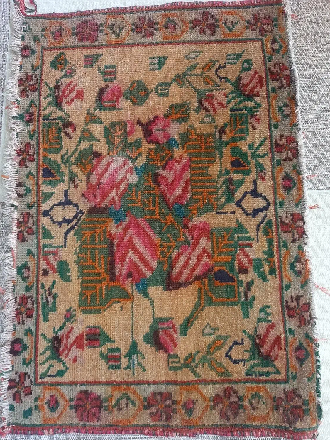 قالیچه ابریشم قدیمی|فرش|کرمان, |دیوار