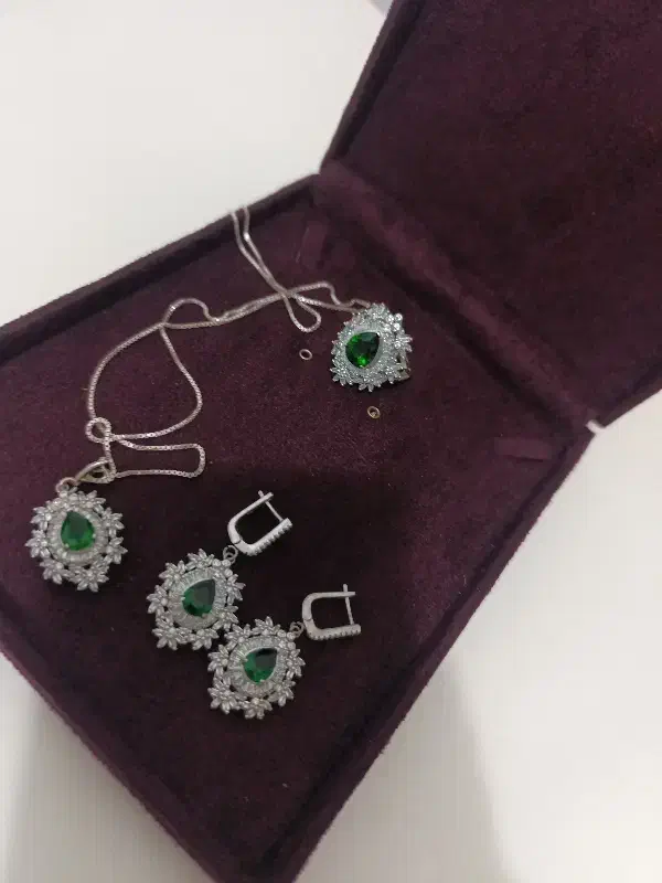 نیم ست نقره  نگین سبز|جواهرات|رامیان, |دیوار