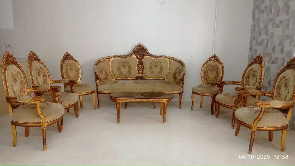 مبل سلطنتی نه نفره چوب گردووسینکه ظرفشویی دولگن|مبلمان خانگی و میز عسلی|میانه, |دیوار