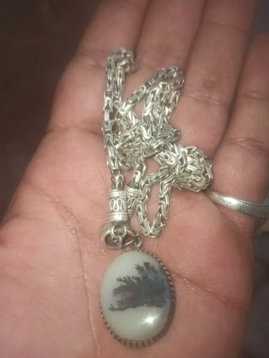 پلاک زنجیر نقره باسنگ شجر|جواهرات|رباطکریم, نصیرشهر|دیوار