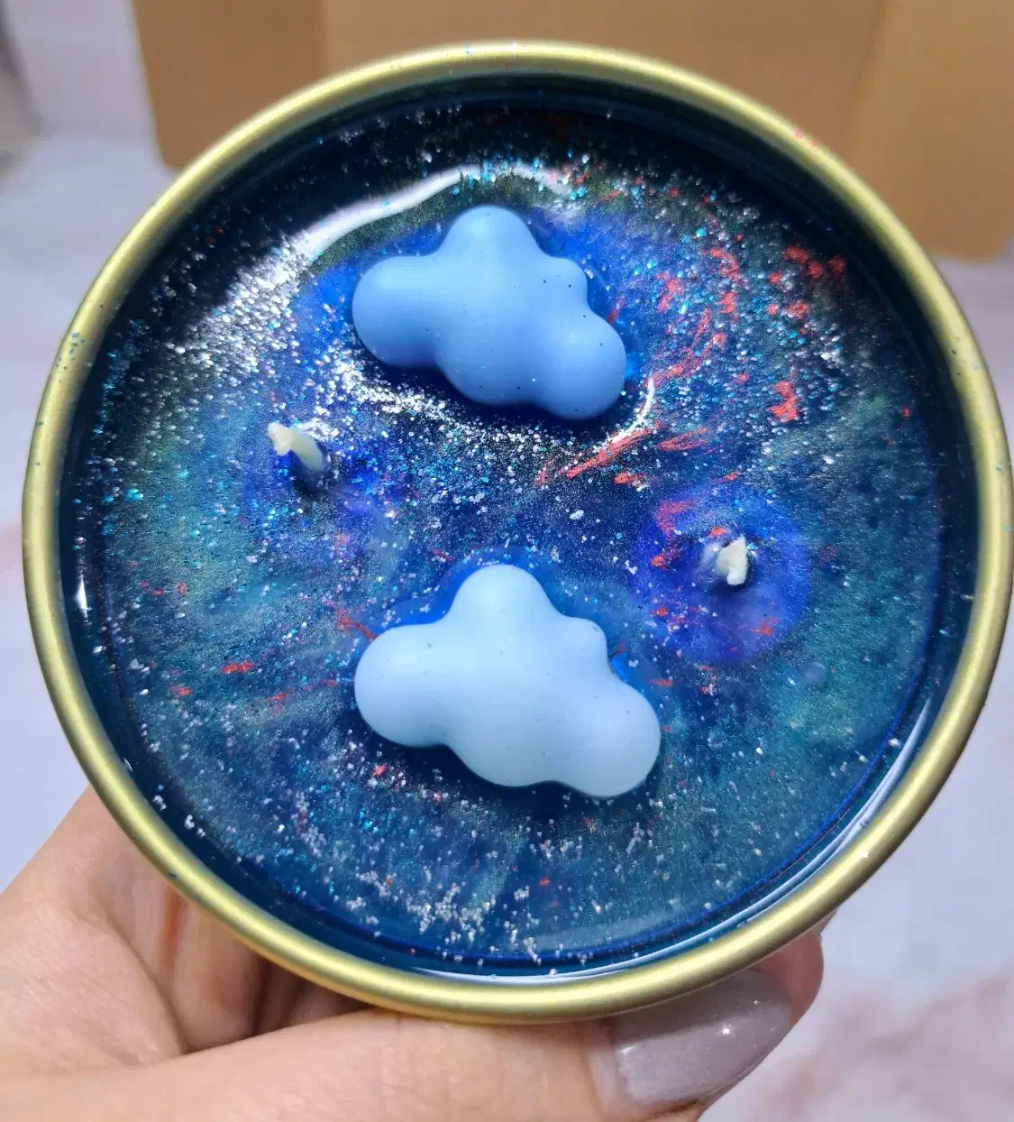 شمع آسمونی دستساز،دکوری معطر با طرح ابر و کهکشان|صنایع دستی و سایر لوازم تزئینی|کرج, عظیمیه|دیوار