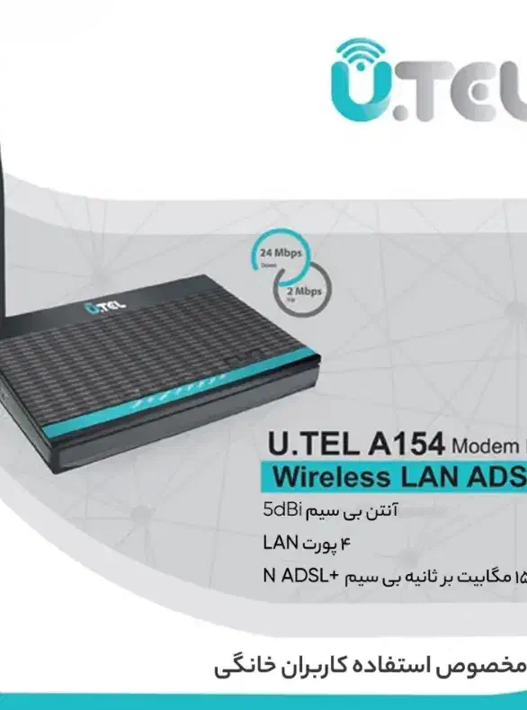 مودم روتر adsl2 plus بی سیم یوتا مدل A154|مودم و تجهیزات شبکه|پرند, فاز ۵|دیوار