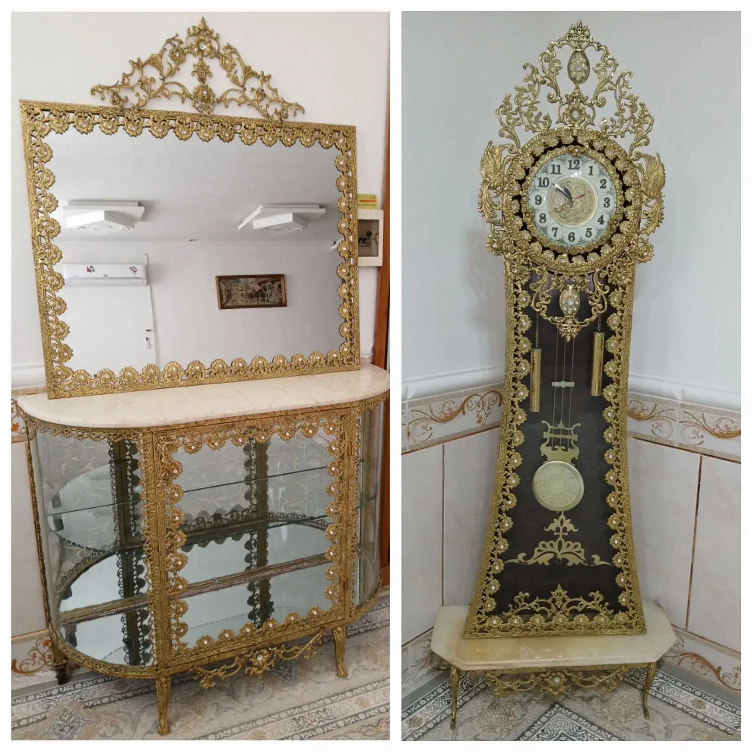 آینه وکنسو ل وساعت تمام برنج|بوفه، ویترین، کنسول|رومشکان, |دیوار