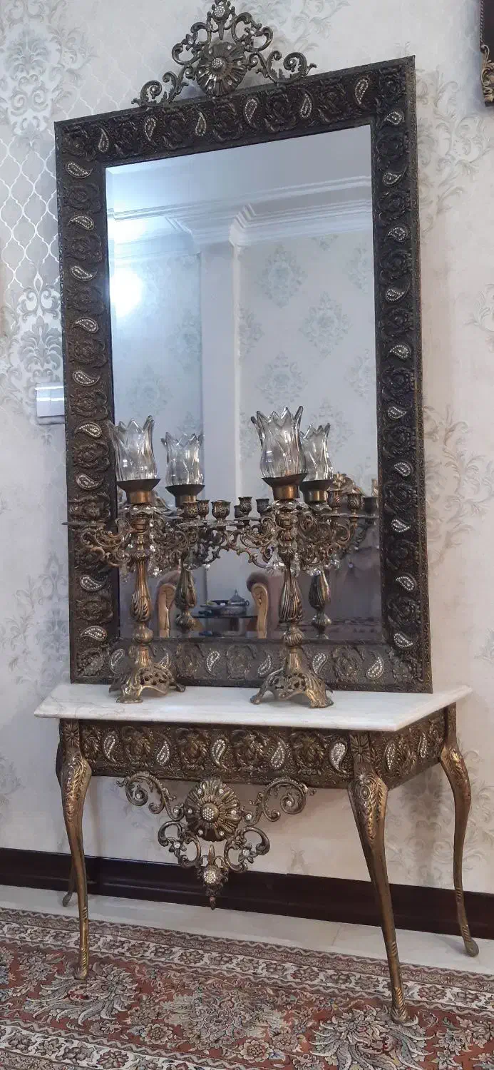 ساعت و اینه شمعدان برنج|صنایع دستی و سایر لوازم تزئینی|ری, فیروزآبادی|دیوار