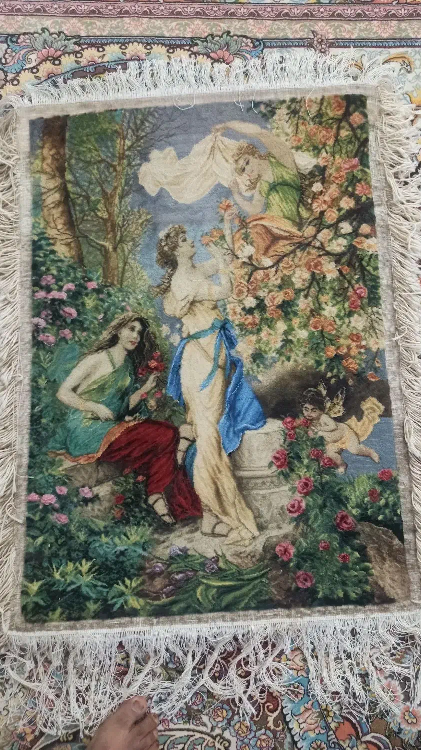 تابلو فرش ابریشم و پشم دستباف|تابلو فرش|کرمان, |دیوار